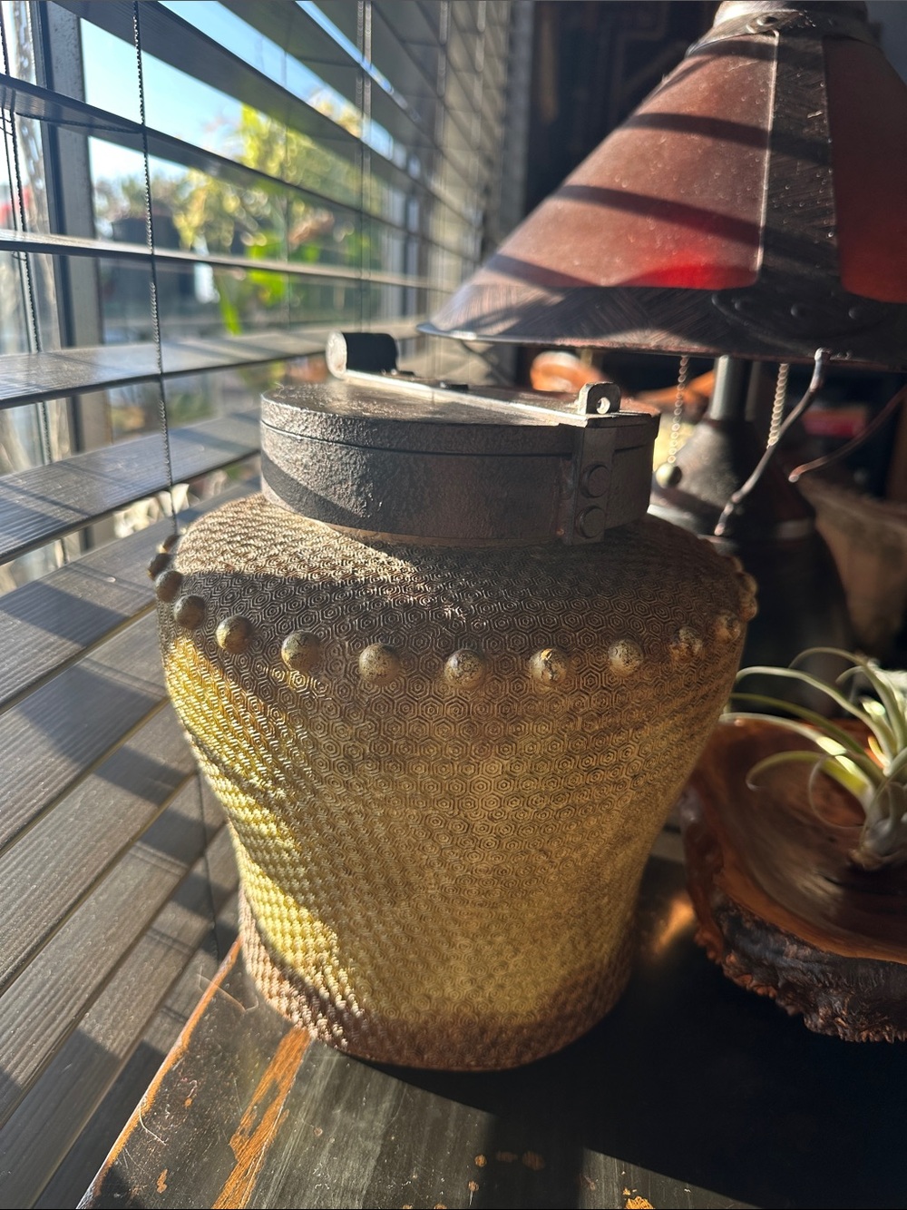 Rustic Textured Accent Jar With lid you can lock. Asian Boho Vibe Home Decor